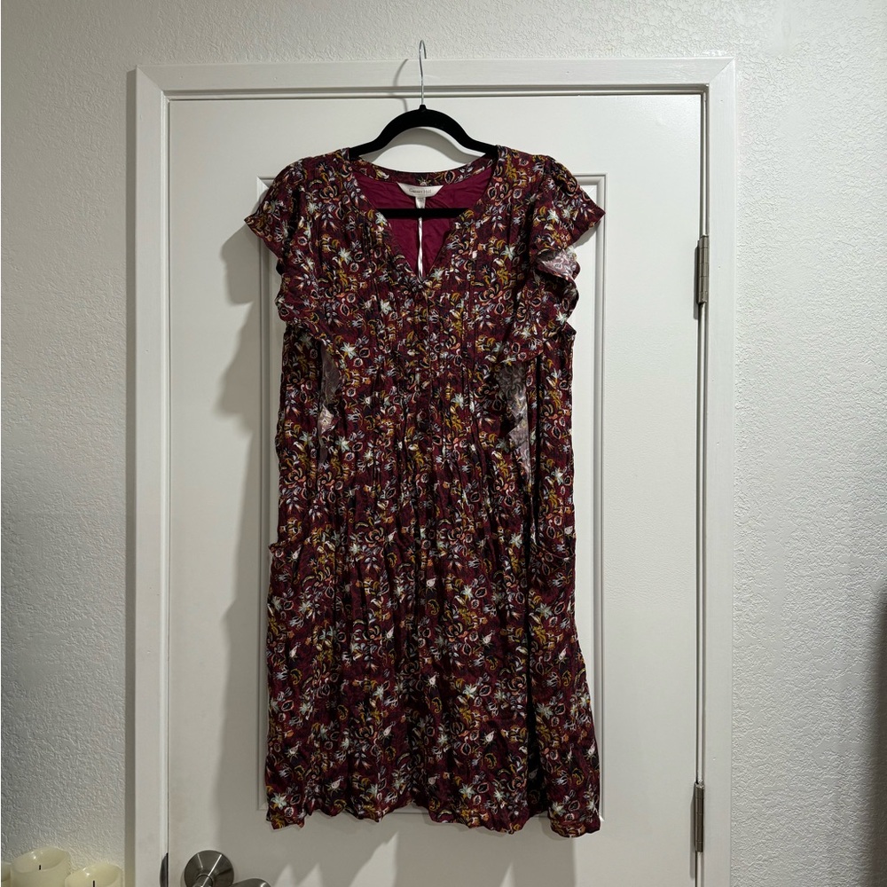 Garnet Hill Floral Burgundy Dress